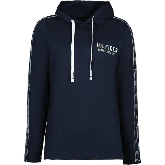 TOMMY HILFIGER French Terry Logo Side Drawstring Hoodie Dark Navy Blue - Picture 1 of 3